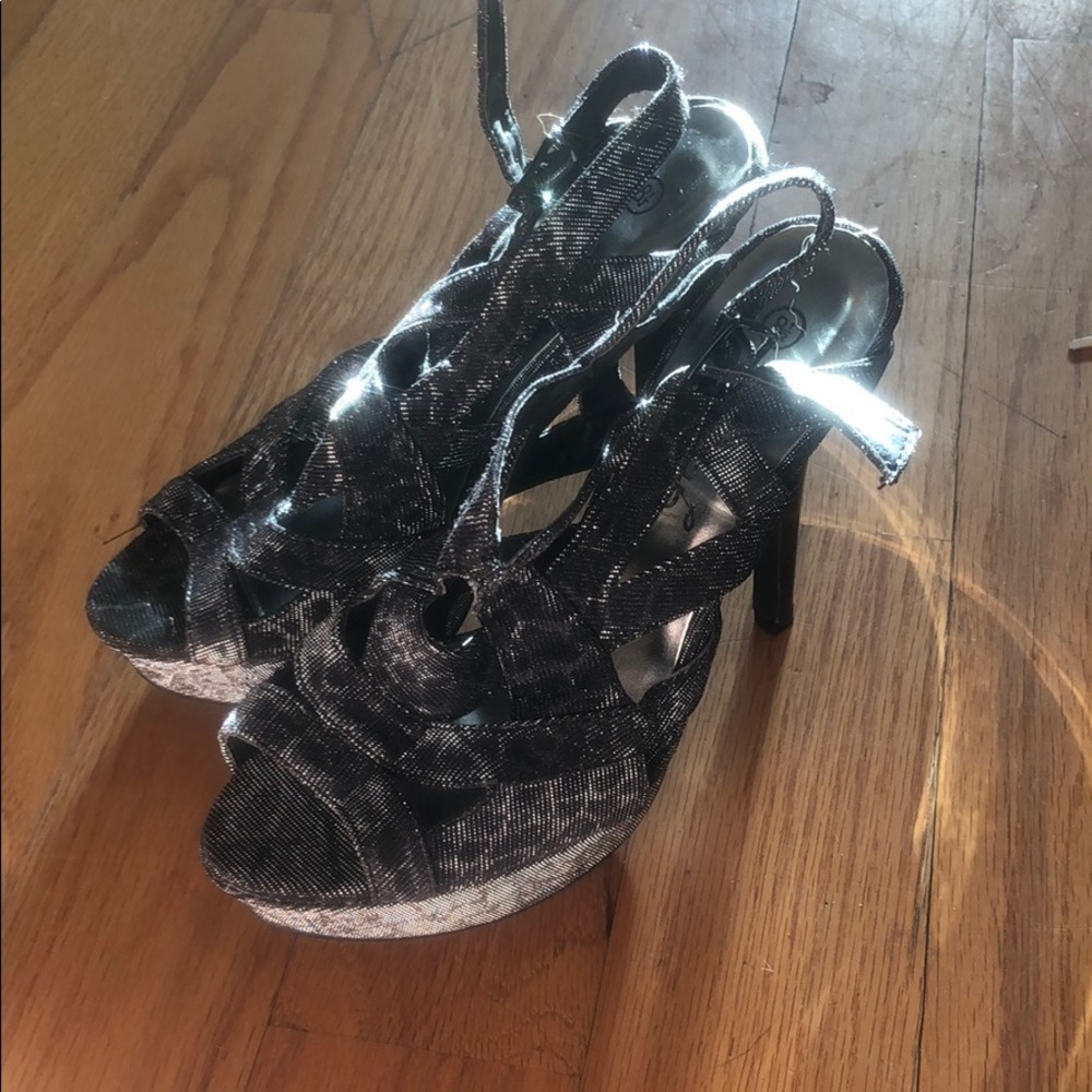 Silver open strappy heels